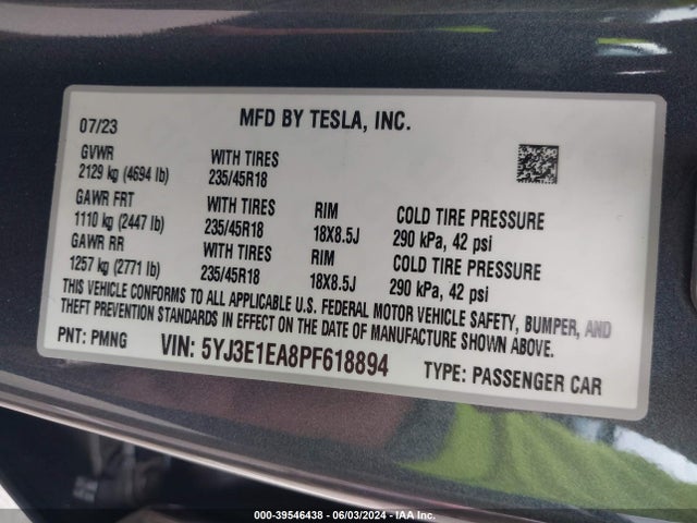 Tesla Model 3 Rear-wheel Drive 2023 5YJ3E1EA8PF618894 Image 9