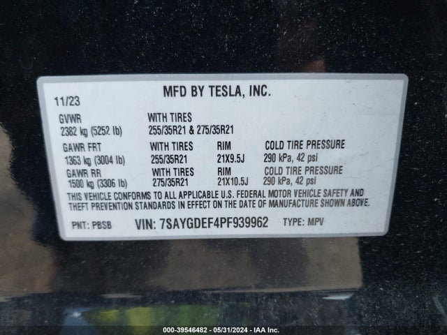 7SAYGDEF4PF939962 Tesla Model Y Awd/performance Dual Motor All-wheel Drive