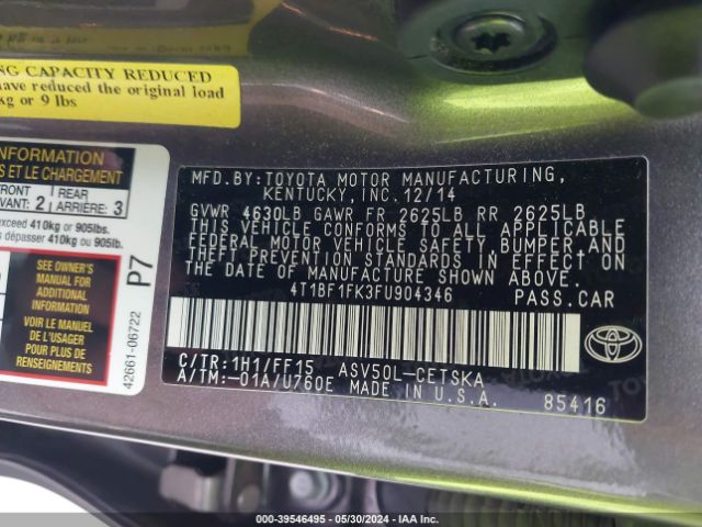 4T1BF1FK3FU904346 Toyota CAMRY SE
