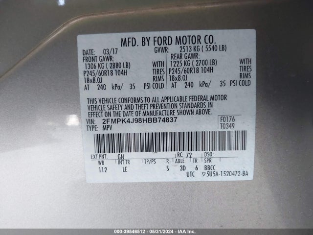 Ford EDGE SEL 2017 2FMPK4J98HBB74837 Image 9