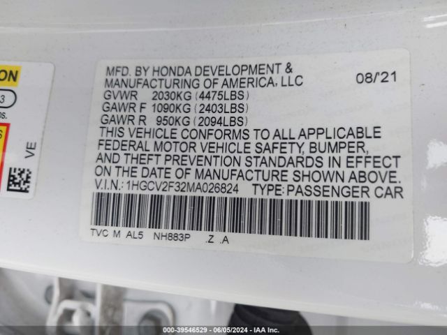 1HGCV2F32MA026824 Honda Accord Sport 2.0t
