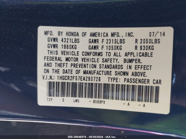 Honda Accord Sport 2014 1HGCR2F57EA290726 Image 9