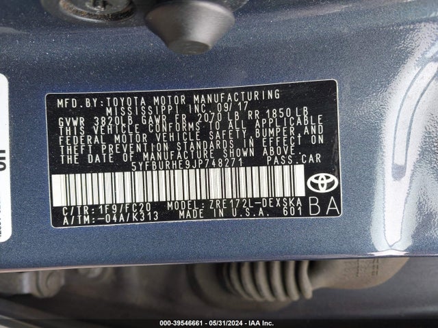 Toyota COROLLA SE 2018 5YFBURHE9JP748271 Image 9