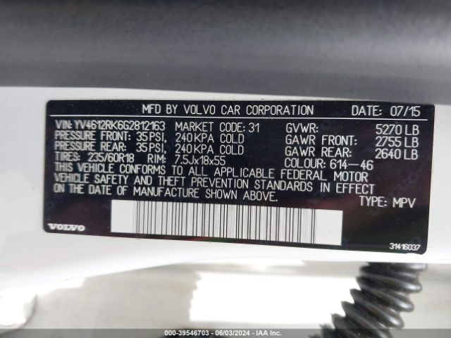 YV4612RK6G2812163 Volvo Xc60 T5 Premier