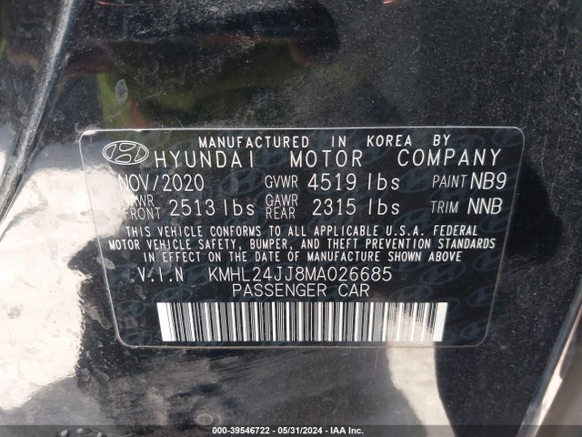 Hyundai Sonata Blue 2021 KMHL24JJ8MA026685 Image 9