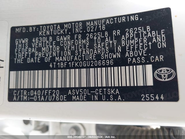 Toyota CAMRY SE 2016 4T1BF1FK0GU206696 Image 9