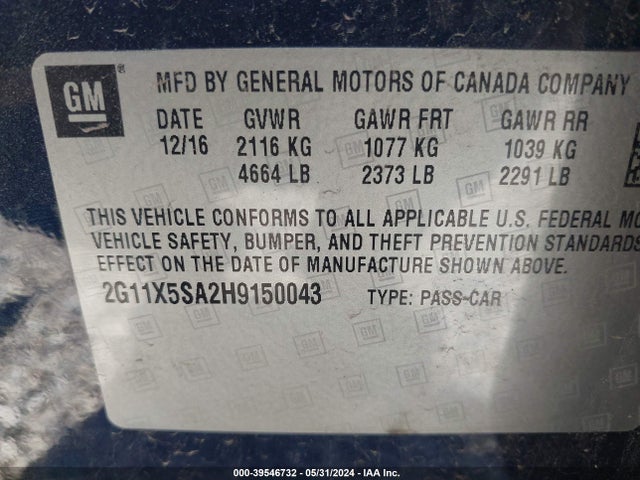 Chevrolet Impala 1fl 2017 2G11X5SA2H9150043 Image 9