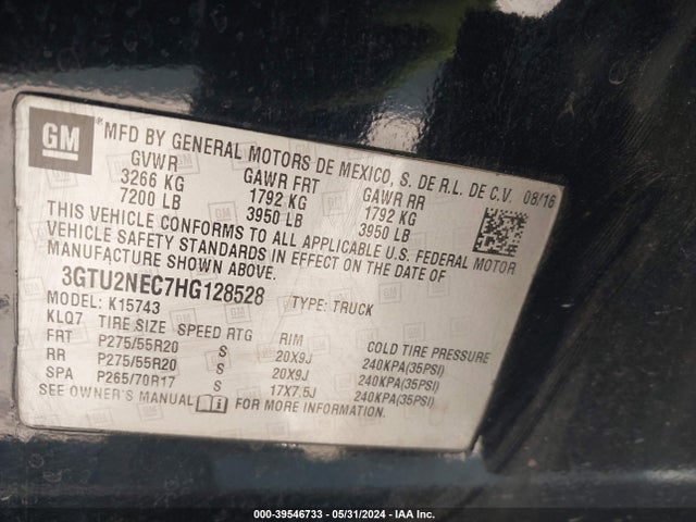 GMC Sierra 1500 Slt 2017 3GTU2NEC7HG128528 Image 9