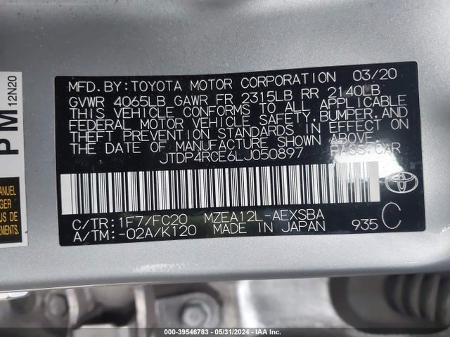 Toyota COROLLA SE 2020 JTDP4RCE6LJ050897 Image 9