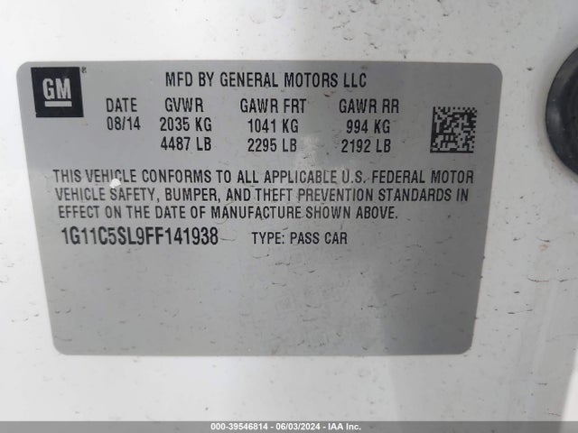 Chevrolet MALIBU 1LT 2015 1G11C5SL9FF141938 Image 9