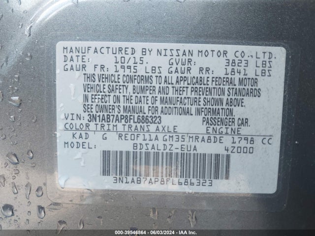 Nissan SENTRA SV 2015 3N1AB7AP8FL686323 Image 9