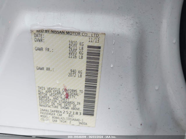 Nissan Altima 2.5 Sl 2014 1N4AL3AP8EN252183 Image 9