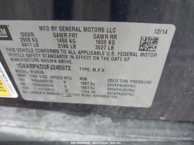 1GKKRPKD3FJ245972 GMC Acadia Sle-2