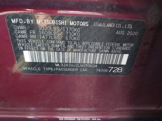 Mitsubishi Mirage Es/se 2020 ML32A3HJ2LH010624 Image 9