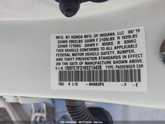 Honda CIVIC EX 2019 19XFC1F31KE213428 Image 9