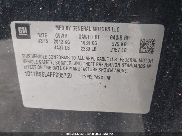 Chevrolet MALIBU LS 2015 1G11B5SL4FF285769 Image 9