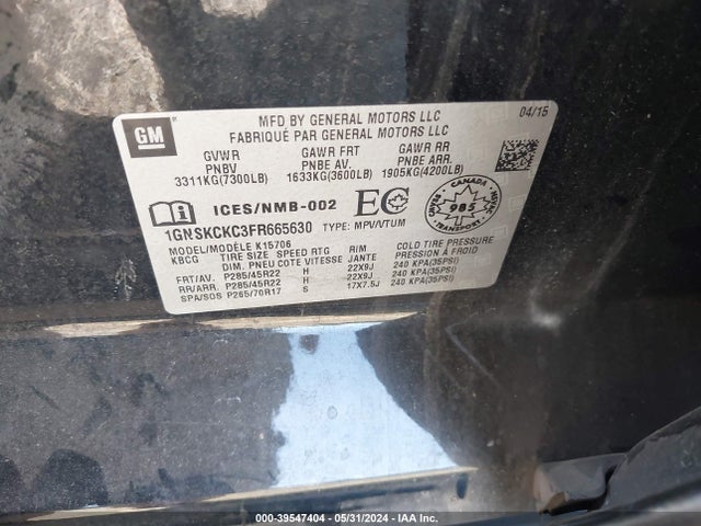 Chevrolet Tahoe Ltz 2015 1GNSKCKC3FR665630 Image 9
