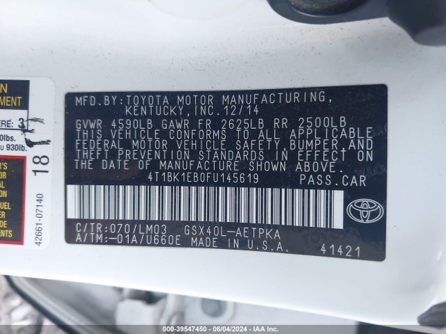 Toyota AVALON LIMITED 2015 4T1BK1EB0FU145619 Image 9