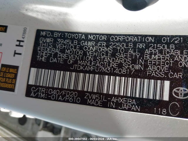Toyota Prius Le 2021 JTDKAMFU7M3140817 Image 9
