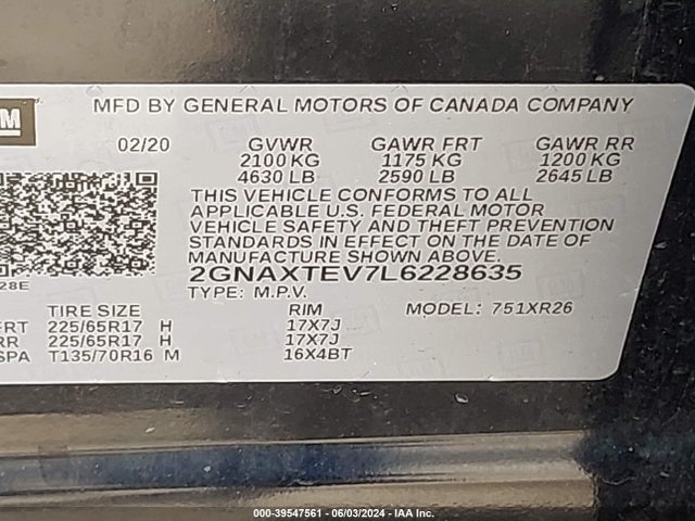 Chevrolet Equinox Awd 2fl 2020 2GNAXTEV7L6228635 Image 9