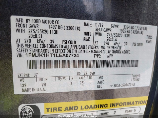 Ford Expedition Xlt Max 2020 1FMJK1HT1LEA07724 Image 9