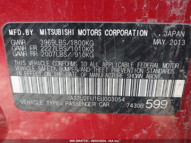 JA32U2FU1EU003054 Mitsubishi LANCER ES