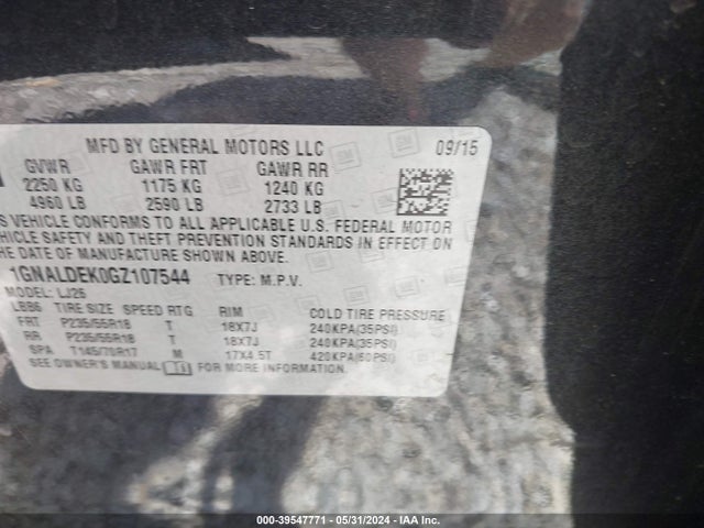 Chevrolet Equinox Ltz 2016 1GNALDEK0GZ107544 Image 9
