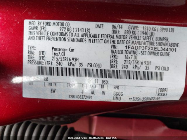 1FADP3F2XEL344101 Ford FOCUS SE