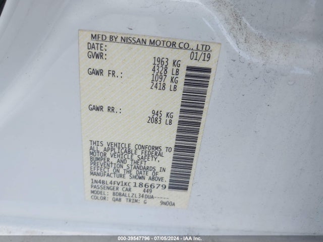 Nissan Altima 2.5 Platinum 2019 1N4BL4FV1KC186679 Image 9