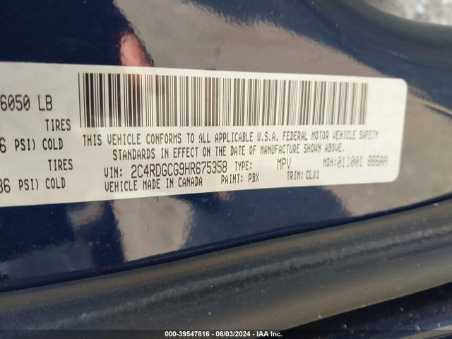 Dodge Grand Caravan Sxt 2017 2C4RDGCG9HR675358 Image 9