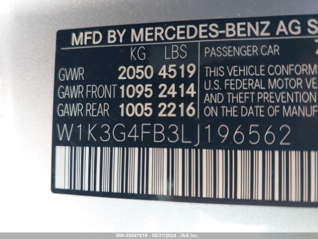 W1K3G4FB3LJ196562 Mercedes-Benz A 220 4matic