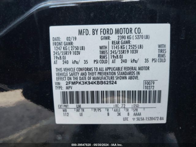 2FMPK3K94KBB62524 Ford Edge Titanium