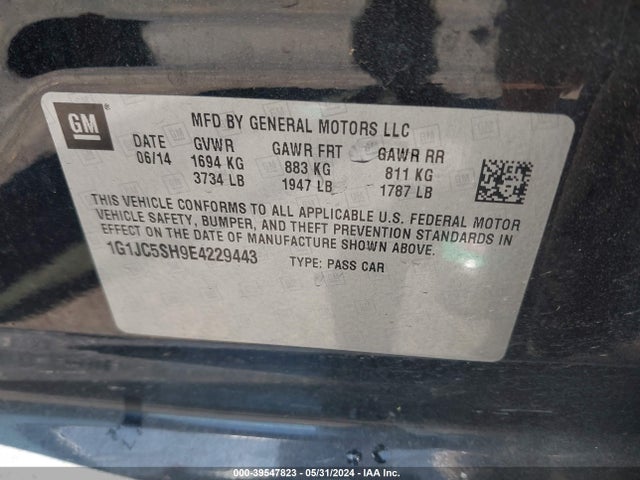 Chevrolet Sonic Lt Auto 2014 1G1JC5SH9E4229443 Image 9
