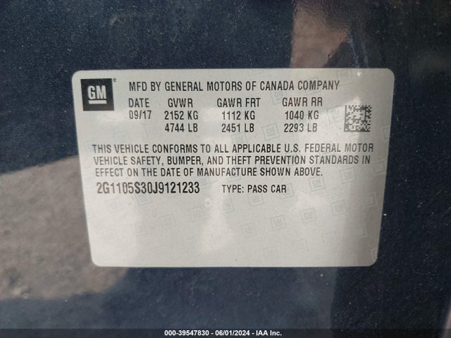Chevrolet IMPALA 1LT 2018 2G1105S30J9121233 Image 9