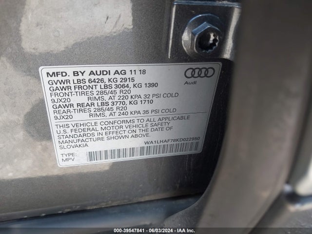 WA1LHAF78KD022950 Audi Q7 45 Premium/45 Se Premium