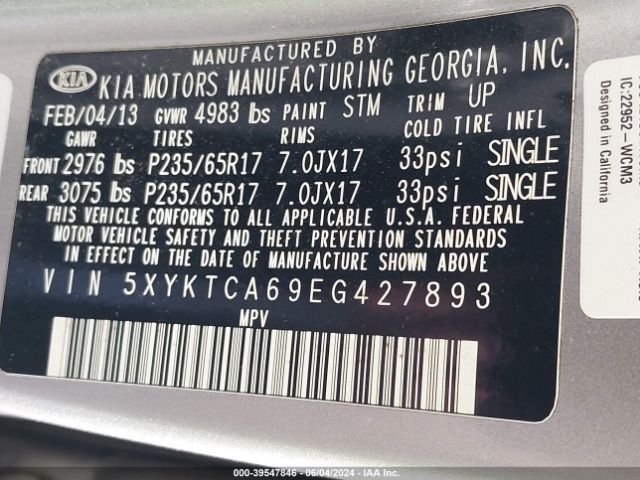 5XYKTCA69EG427893 KIA SORENTO LX