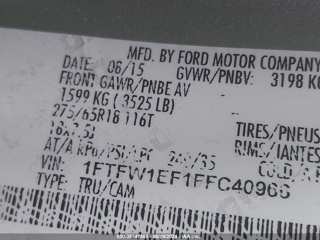 Ford F-150 Xlt 2015 1FTFW1EF1FFC40966 Image 9