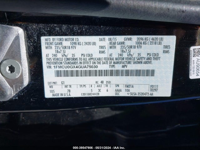 Ford ESCAPE SE 2016 1FMCU0GX4GUA75030 Image 9