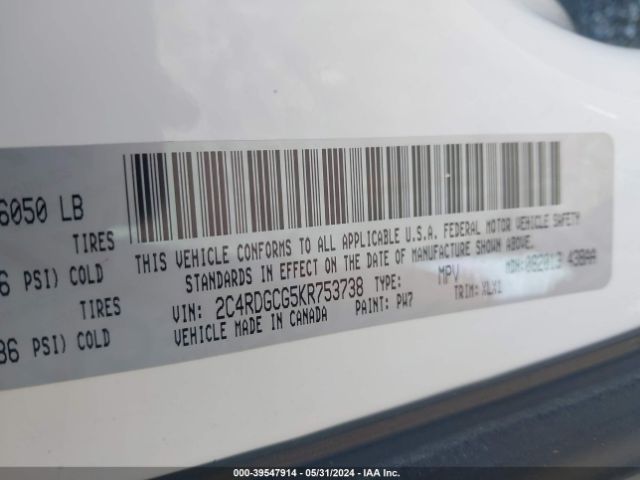 2C4RDGCG5KR753738 Dodge Grand Caravan Sxt