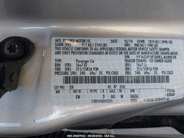 Ford FOCUS SE 2014 1FADP3F29EL438535 Image 9