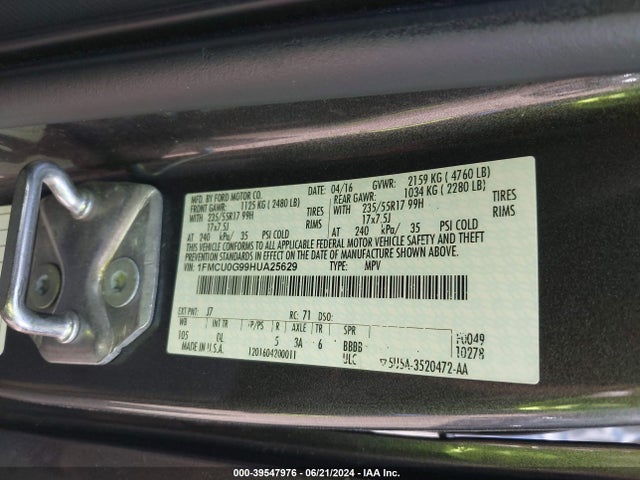 Ford ESCAPE SE 2017 1FMCU0G99HUA25629 Image 9