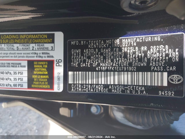 Toyota CAMRY L 2014 4T1BF1FK1EU791902 Image 9