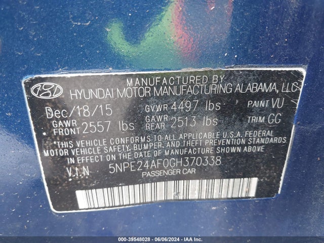 Hyundai SONATA SE 2016 5NPE24AF0GH370338 Image 9