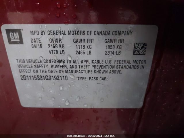 2G1115S31G9192110 Chevrolet Impala 2lt
