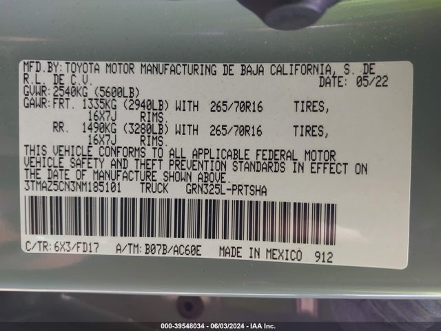 3TMAZ5CN3NM185101 Toyota Tacoma Trd Off Road
