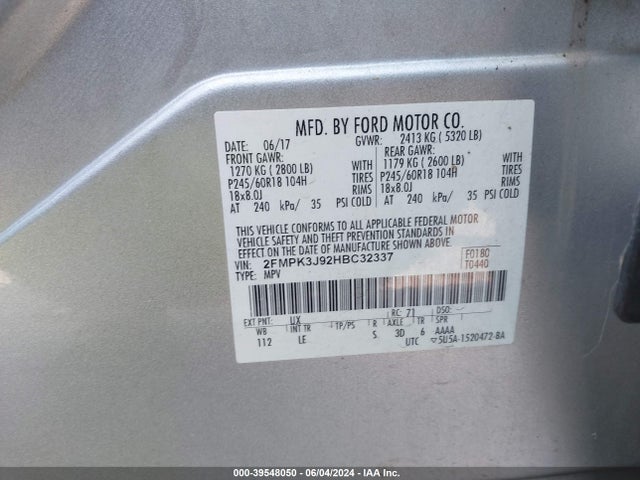 Ford EDGE SEL 2017 2FMPK3J92HBC32337 Image 9