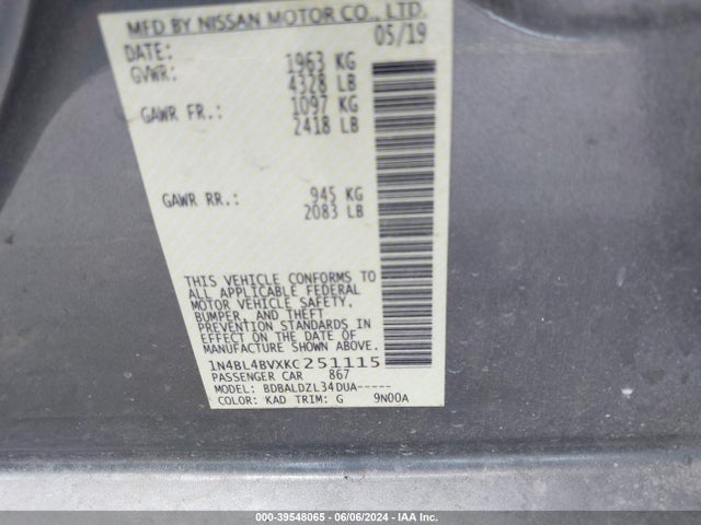 Nissan Altima 2.5 S 2019 1N4BL4BVXKC251115 Image 9
