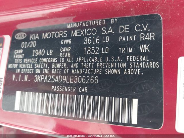 3KPA25AD9LE306266 KIA Rio 5-door S