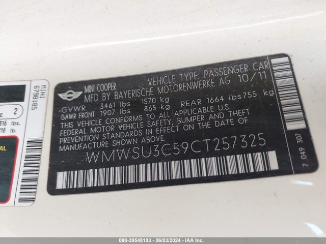 2012 MINI COOPER WMWSU3C59CT257325 Photo 8