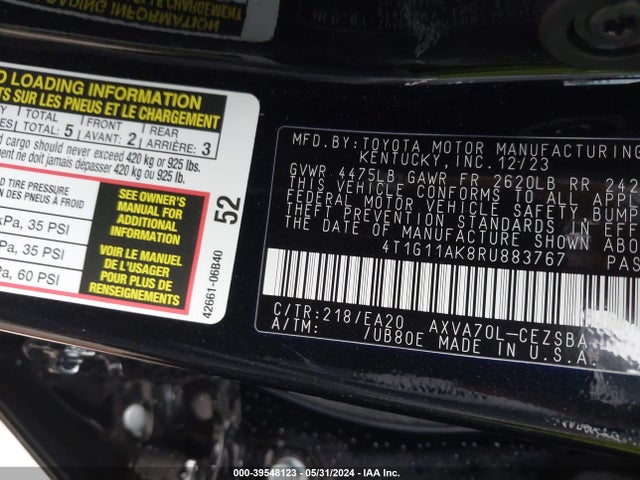 Toyota CAMRY SE 2024 4T1G11AK8RU883767 Image 9
